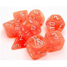 30060 Set di Dadi Lab7 Translucent Polyhedral Neon Orange/white 7-Die Set (with bonus die)