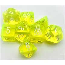 30061 Set di Dadi Lab7 Translucent Polyhedral Neon Yellow/white 7-Die Set (with bonus die)
